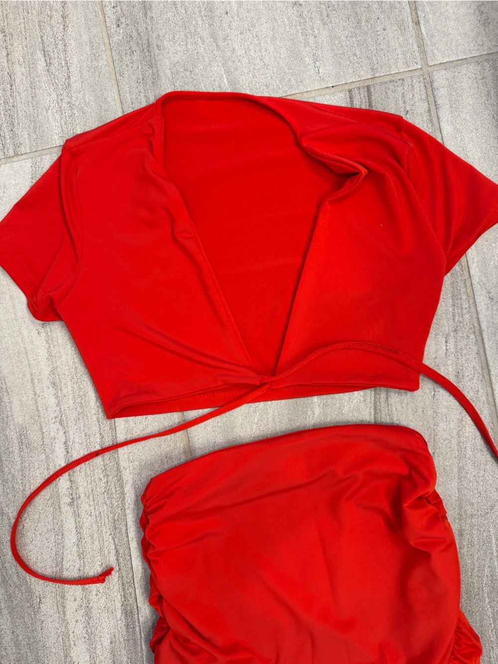 Red Ruffle Wrap Mini Skirt Set - Picture 8 of 9